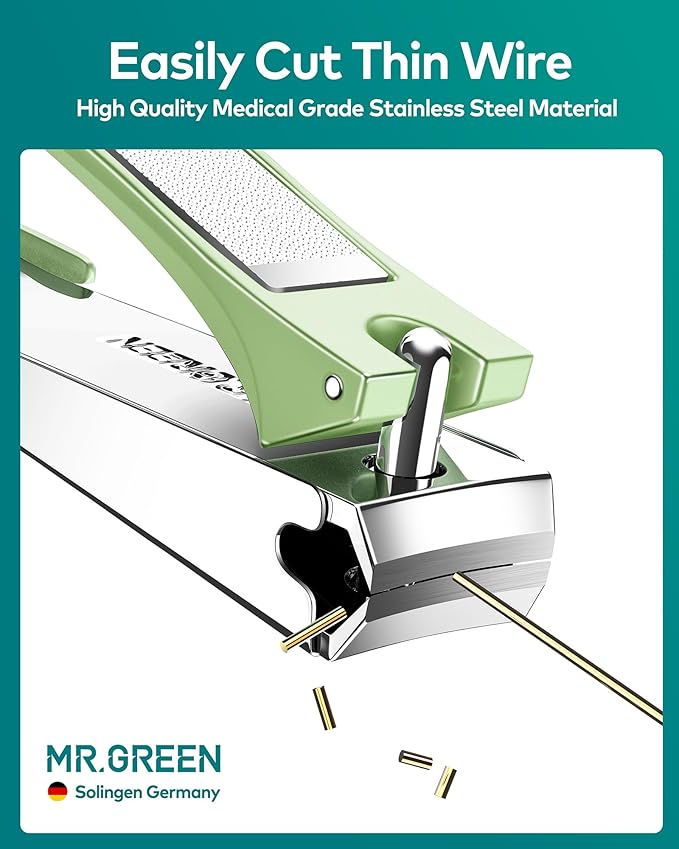 MR.GREEN Nail Clippers with Nail File,Anti Splash Nail Clipper Set for Thick Nails,Medical Grade Stainless Steel Professional Nail Cutter,Sharp and Durable fingernail Clipper for Men and Women(Green)