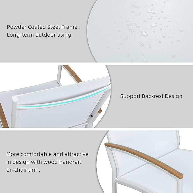 Shintenchi 3 Pieces Patio Bistro Sets, Outdoor Textilene Fabric Conversation Bistro Set, Textilene Fabric Front Porch Chairs Small Patio Furniture Set with Table for Lawn,Garden,Balcony (White)