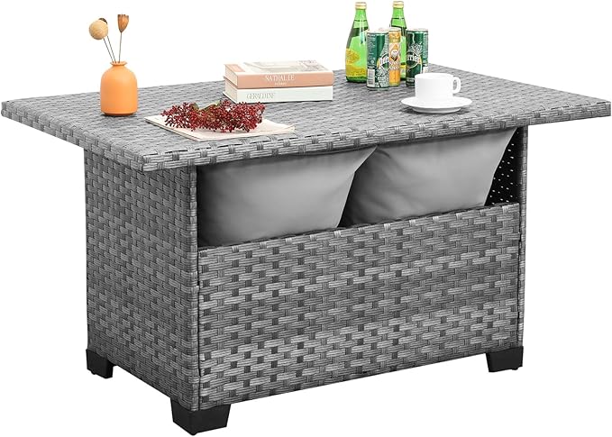 Outside Patio Table 46 Inches Outdoor Coffee Table with Storage Outdoor Dining Table, Grey