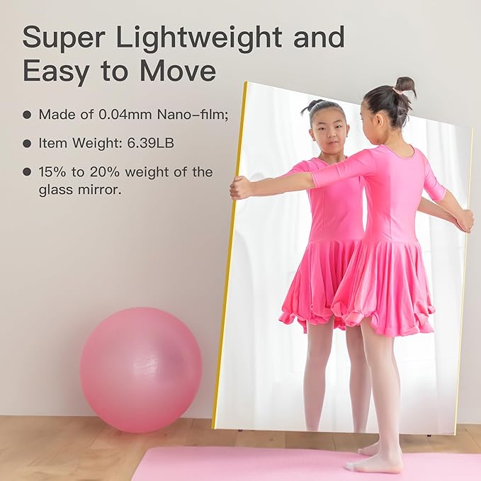 Brisafe 71"x40" Oversize Shatterproof Standing Mirror, Ultra Light Nano-Film Mirror for Gym, Home, Living Room, Bedroom, Gold