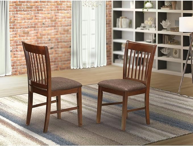 East West Furniture NFC-MAH-C Norfolk Dinette Chairs - Linen Fabric Upholstered Wooden Chairs, Set of 2, Mahogany