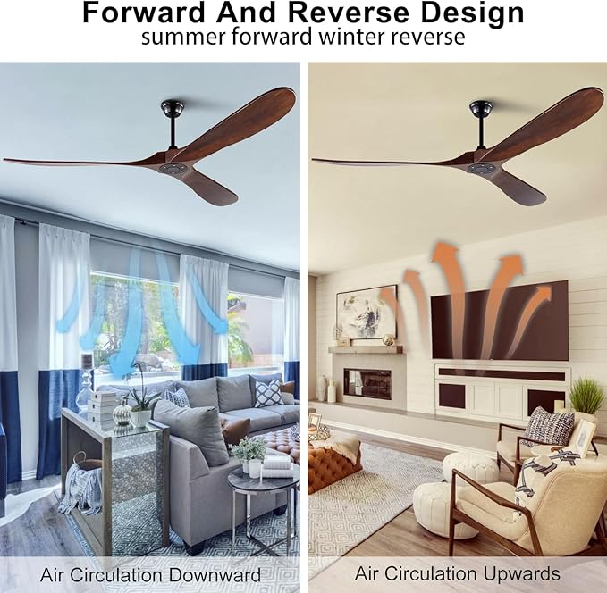 72 inch Ceiling Fan no Light, Quiet Reversible DC Motor Wood Ceiling Fan without Light, 3 Blades Large Modern Ceiling Fan with Remote Control for Outdoor Indoor Farmhouse Patios