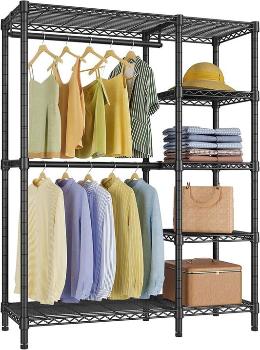 VIPEK V7 Garment Rack for Hanging Clothes Heavy Duty Clothes Rack with Shelves, Portable Closet Racks Metal Clothing Racks 5 Tiers Freestanding Closet Wardrobe System, Max Load 670lbs, Black