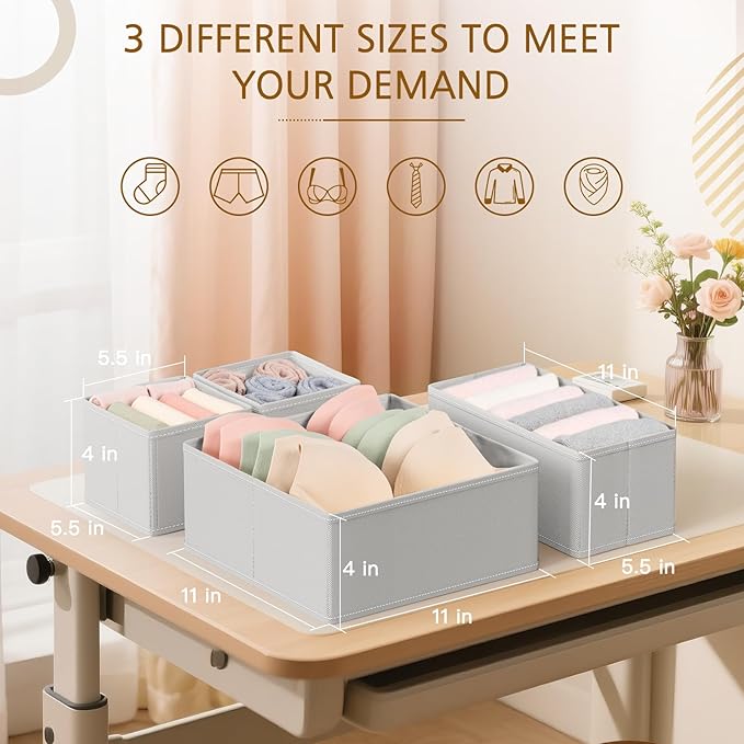 Criusia 15 Pack Drawer Organizer for Clothes, Foldable Dresser Dividers with 3 Sizes, Fabric Storage Bins – Gray