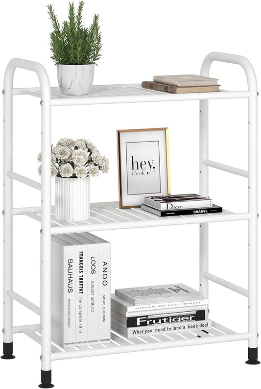 JSB 3-Tier Adjustable Shelving Unit, Heavy Duty Storage Rack Organizer Metal Corner Shelf for Kitchen Living Room Laundry Pantry Bathroom (White, 3 Tier)…