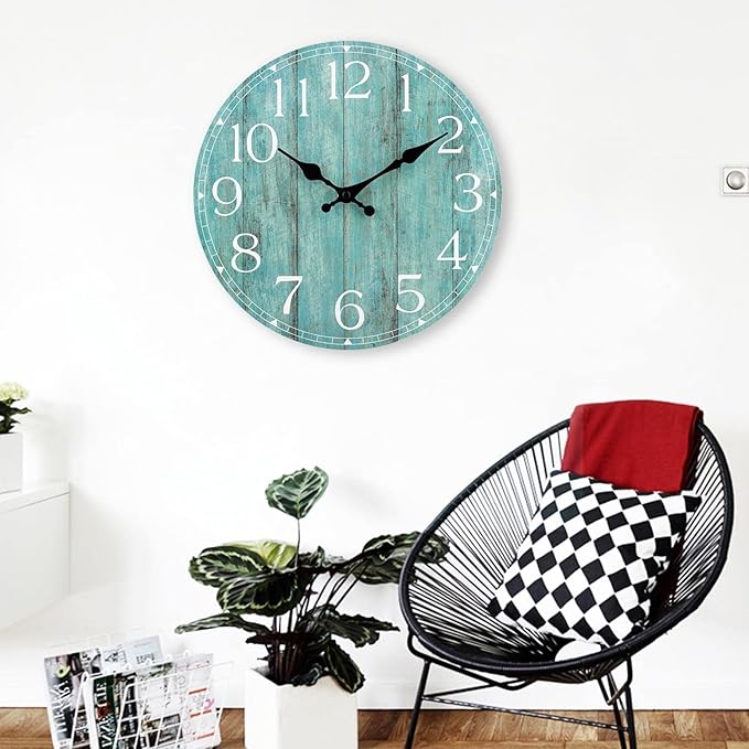 HYLANDA 14 Inch Teal Wall Clock - Silent, Non-Ticking, Battery Operated, Decorative, Unisex