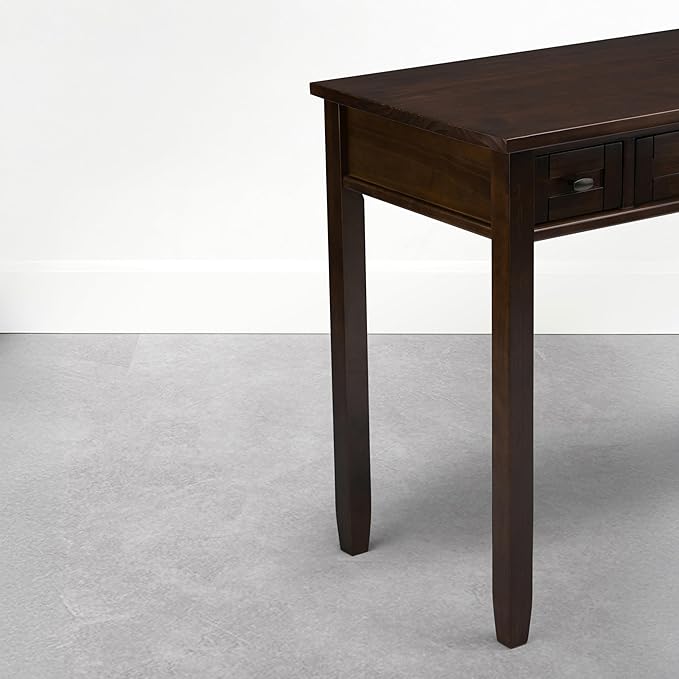 SIMPLIHOME Warm Shaker Desk - 48 Inch Wide Solid Wood Writing Desk in Mocha Brown, Transitional Home Office Computer Table for Workspace or Study with Flip-Down Keyboard Tray and 2 Drawers