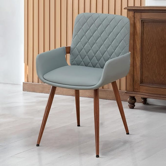 LUNLING Mid Century Modern Faux Leather Dining Room Chairs,Upholstered Seat Metal Legs Chairs Blue Faux Leather Kitchen Chair Reception Room Chair,1PCS