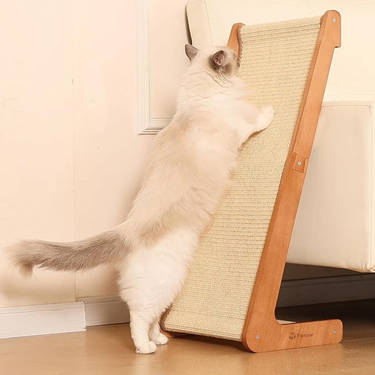 Extra-Larger Cat Scratching Post - Beechwood Base, 28.5" Natural Sisal Woven Cat Scratch Pad, Durable Cat Scratcher Ramp, Furniture Protector for Cats' Clawing and Play