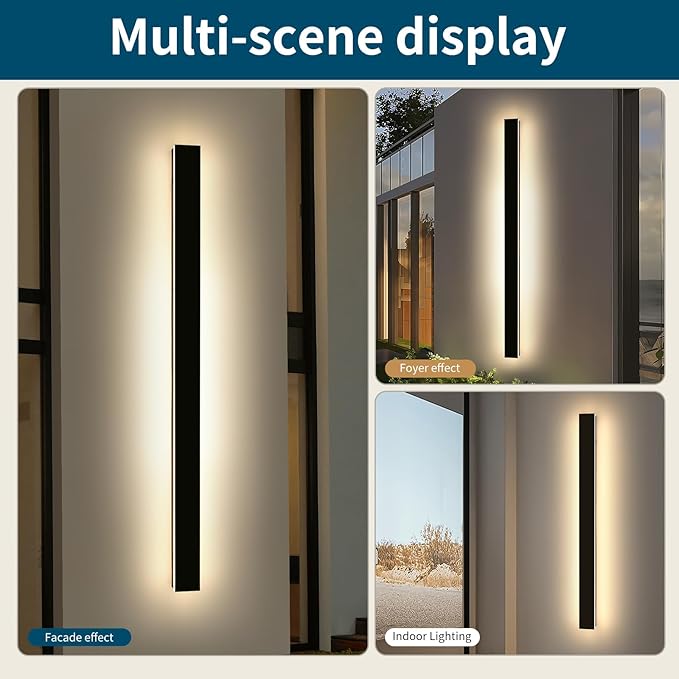 2 Pack Modern Outdoor Wall Light, 71inch Black Exterior Wall Mount Light Fixtures, 3 Color 3000K/4500K/6000K, IP65 Waterproof, Porch Wall Sconce, Long Linear Outside Lighting for Patio Garage Garden