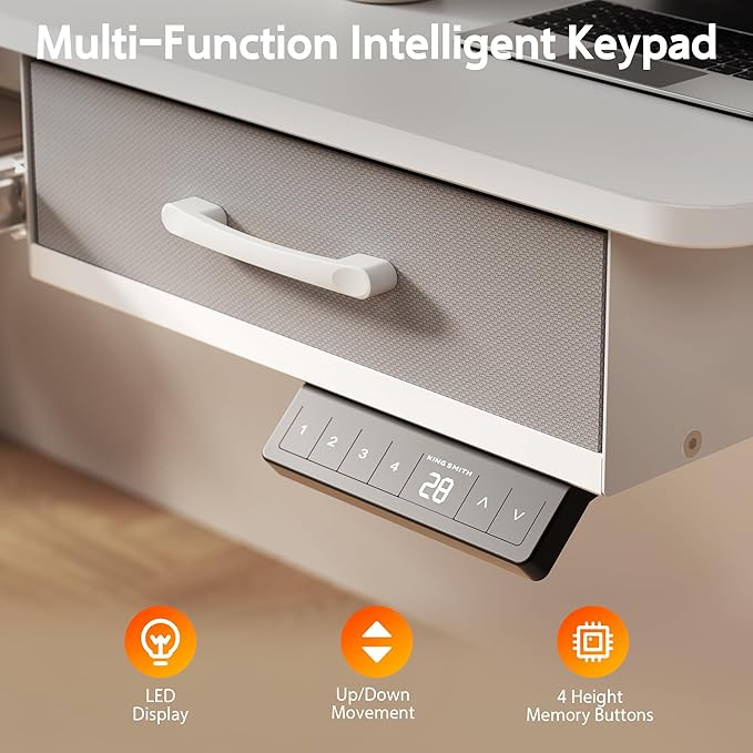 63 Inches Electric Standing Desk with Keyboard Tray, Height Adjustable Sit to Stand Table with 2 Drawers, Ergonomic Home Office Desk with Storage Shelf, Computer Table, White