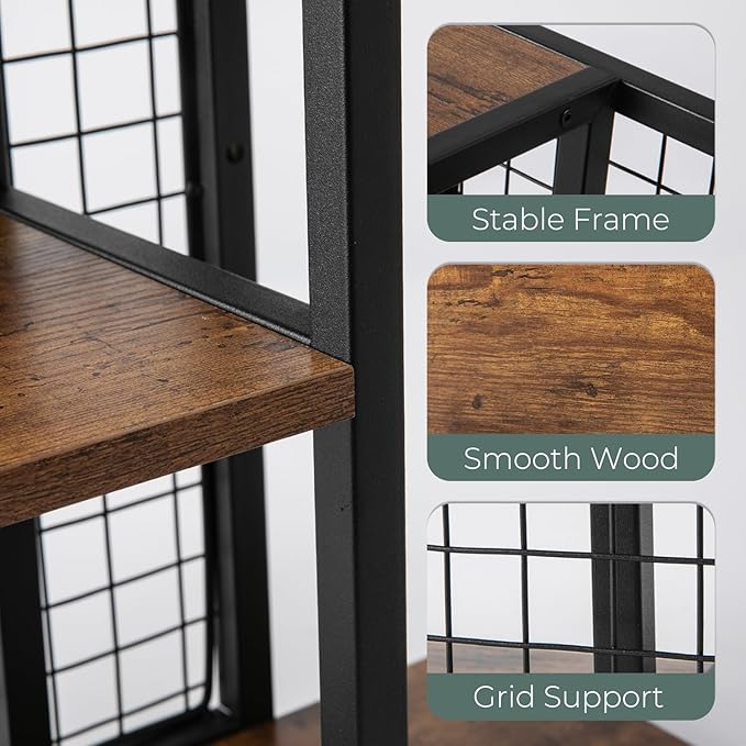 Y YOMA Desktop Bookshelf, 3 Tier Wood Desk Shelf for Top of Desk, Compact Vertical Storage Desk Organizer & Display Rack for Home Office Dorm, Rustic Brown