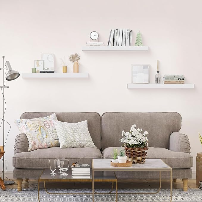 Colima Floating Shelves for Wall, Hanging Shelf for Books, Storage, Room Decor, Rustic Wood Wall Mounted Shelves for Bathroom, Toilet, Bedroom, Living Room, Kitchen, Office, White, 24in, Set of 3