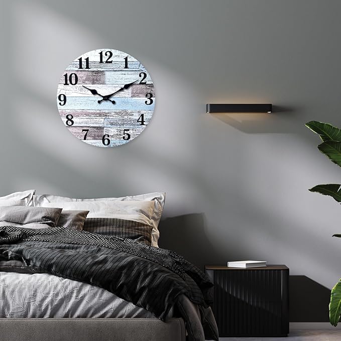 XNM Nautical Wood Clock 20 Inch Round Large Wall Clocks for Living Room Decor Farmhouse Wall Clocks Battery Operated (MDF No Solid Wood)