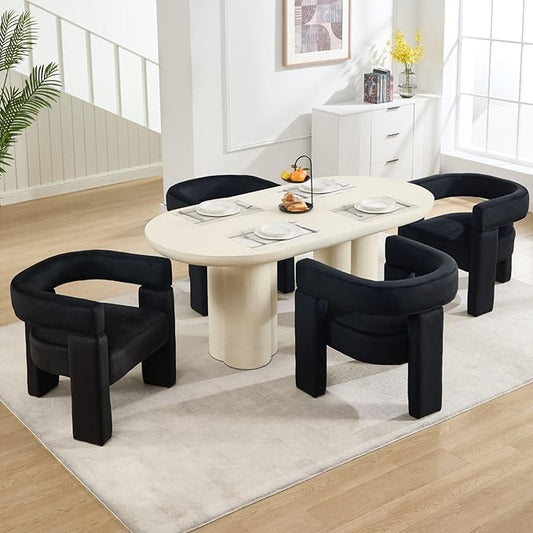 Black Dining Chairs Set of 4, Upholstered Velvet Barrel Chairs with Arms Comfy Side Chairs for Living Room/Dining Room/Reception