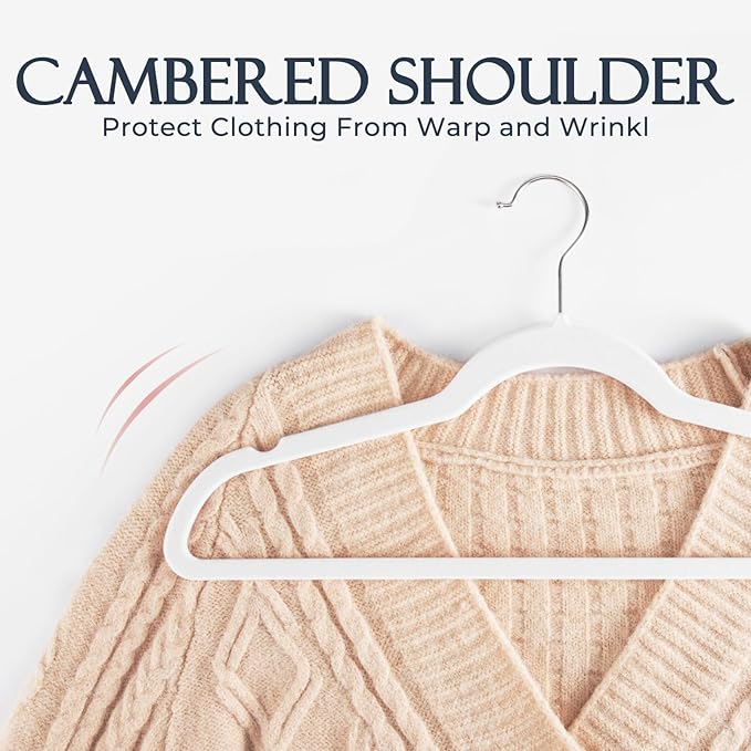 HOUSE DAY White Velvet Hangers 60 Pack, Non Slip Clothes Felt Hanger Heavy Duty for Coat, Premium Slim Space Saving Suit Hangers for Closet Organizer, 360° Rotating Silver Hook