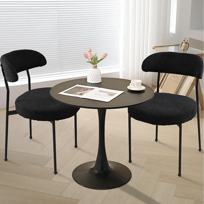 SoarFlash Kitchen Table and Chairs for 2, 31.5" Dining Table Set for 2 with Boucle Upholstered Chairs, 3 Piece Round Kitchen Table Set, Dining Room Table Set for Small Space, Apartment, Black