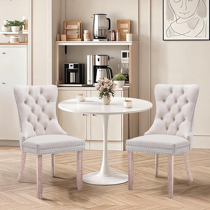 SoarFlash Kitchen Table and Chairs for 2, 24" Dining Table Set for 2 with Velvet Upholstered Chairs, 3 Piece Round Kitchen Table Set, Dining Room Table Set for Small Space, Apartment