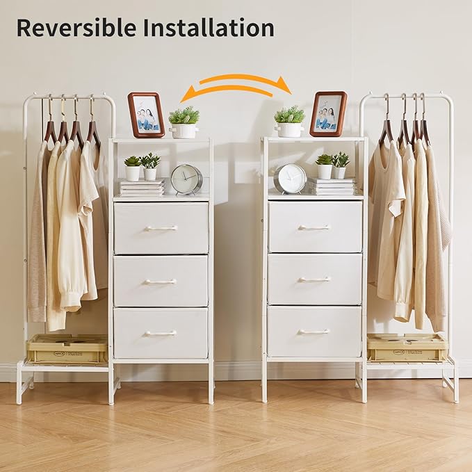 Clothes Rack, Garment Rack with Shelves and Hanging Rod, 3 Drawers, Reversible Coat Hanger, White YD-TM081W1