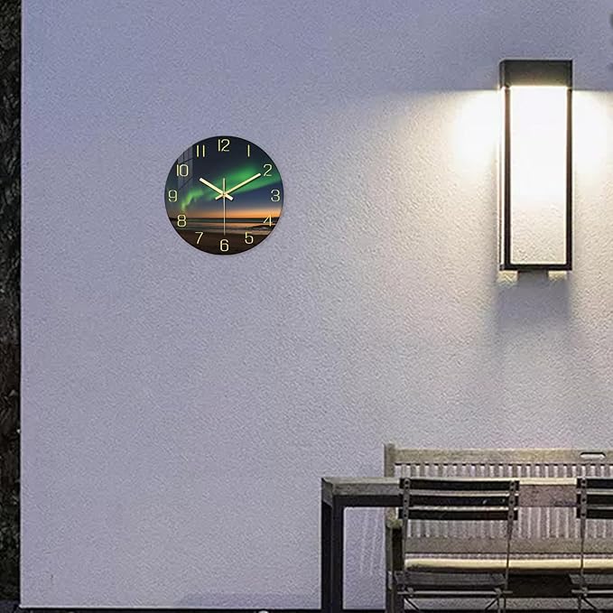 Decorative Wall Clocks Battery Operated 12 Inch Teal Glass Analog Wall Clock for Kitchen Beach Non Ticking Wall Clock Silent