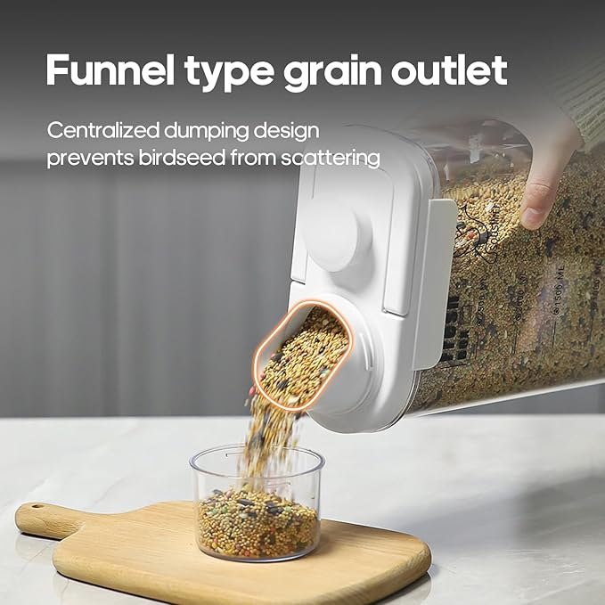 1.7 Qt/1.6 L Bird Seed Storage Container with Lids Airtight Measuring Cup, Bird Seed Dispenser Pet Food Container Are Used to Store Bird Food, Chicken Feed BPA Free (1.6L, White)