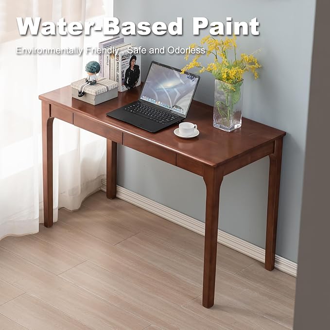 Solid Wood Desk with Drawers, Small Computer Desk for Small Spaces, Gaming Study Home Office Desks for Work, Student PC Desk for Bedroom, Escritorios para Cuartos (Cherry Color, 39inch)