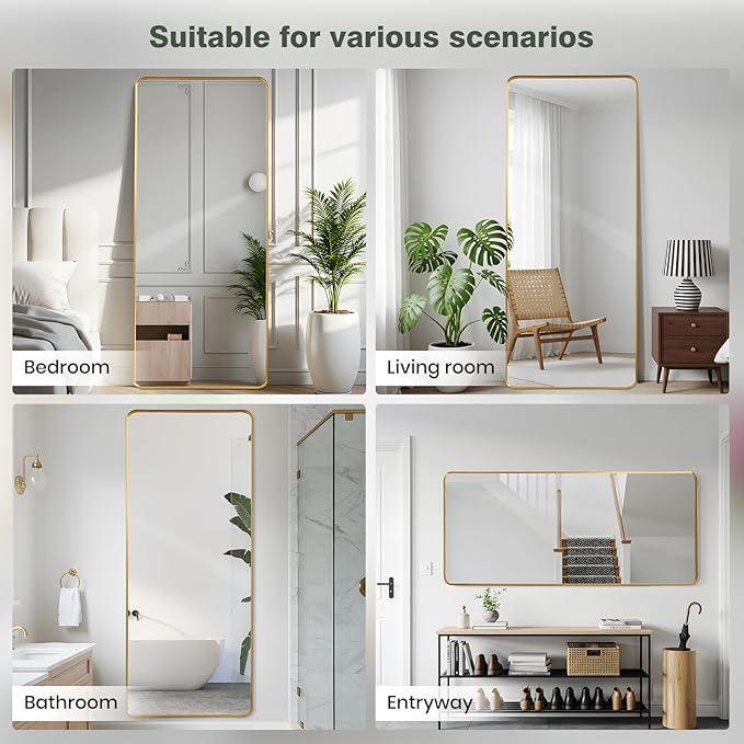 Rectangle Mirror Full Length 30" x 71" Large Floor Mirror Gold Shadow Box Frame Wall-Mounted Hanging Wall for Home Decor Leaning Wall Full Body Dressing Mirror for Closet Bedroom