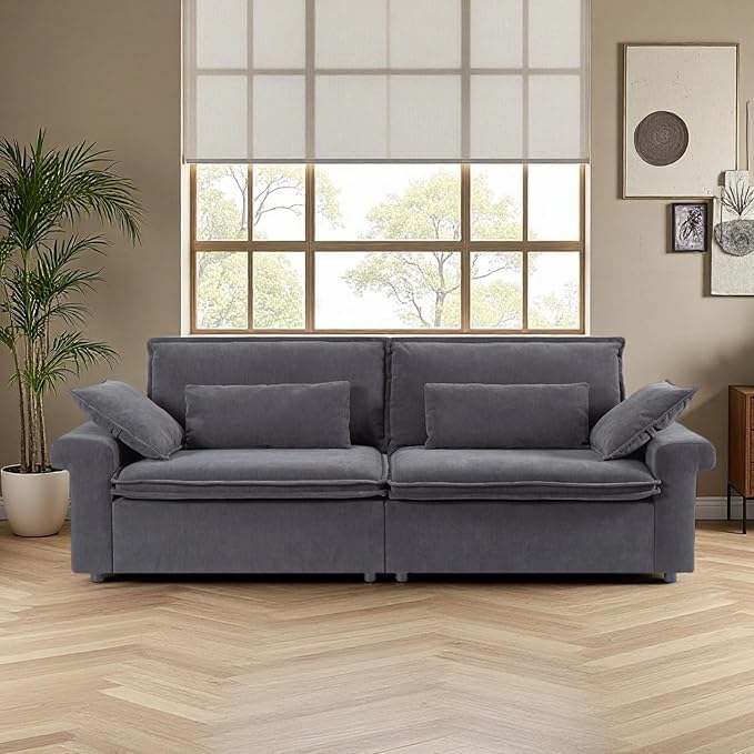 94 Inch Sofa, Oversized Couch with Wide Arms, Modern 2-Seater Sofa w/Throw Pillows, Chenille Fabric, Deep Seat Cushion, Easy Assembly, Comfy Couch for Living Room, Apartment, Office, Dark Grey