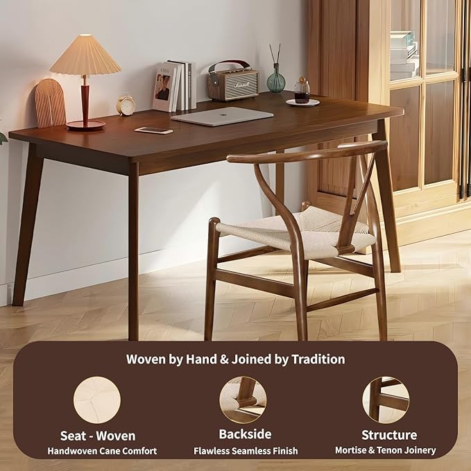 Tomile Wishbone Chair Y Chair, Wooden Dining Chairs Set of 4, Mid Century Modern Chairs with Arms, Solid Wood Weave Seat Kitchen & Dining Room Chairs (Ash Wood - Walnut Color)