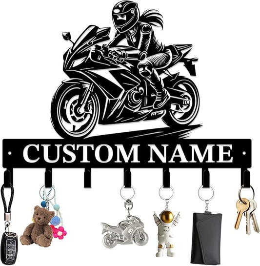 Personalized Custom Name Motorcycle Keys Hooks,Metal Motorcycle Art Clothes Keys Hooks,Metal Motorcycle Lover Wall Home Storage Decorative Keys Hooks,Key Holder Hooks for Wall (Style L)