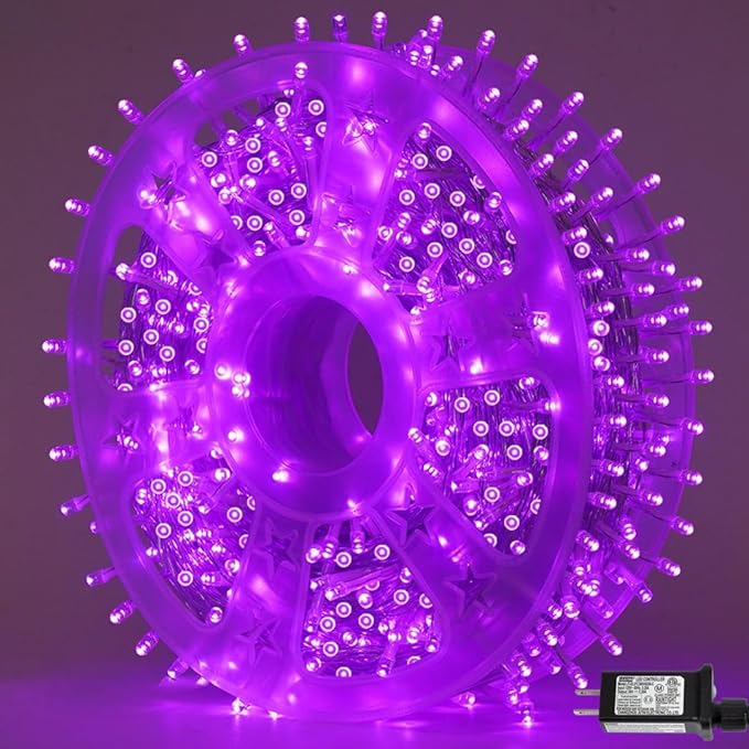 QITONG 165ft 500 LED Purple Christmas Lights, Clear Wire Outdoor String Lights with 8 Modes, Twinkle Xmas Lights Indoor Plug in