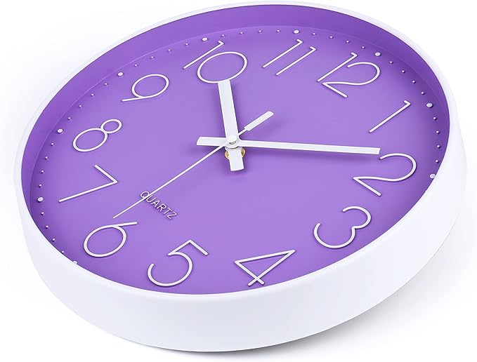 jomparis Purple Wall Clock 12 Inches Silent Quartz Wall Clock for Bedroom,Home,Living Room
