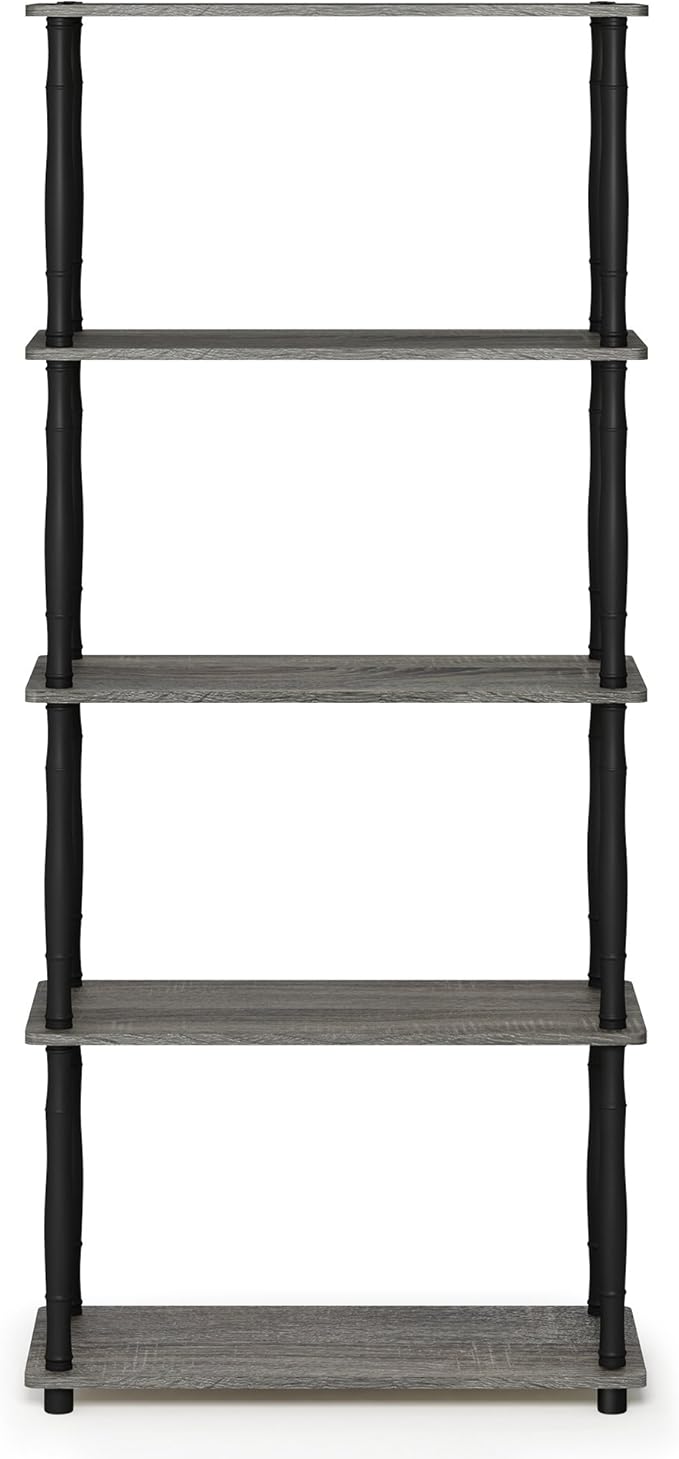 Furinno Turn-N-Tube 5-Tier Multipurpose Shelf Display Rack with Classic Tubes, French Oak Grey/Black