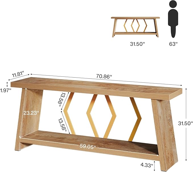 Tribesigns 70.86-Inch Extra Long Console Table for Living Room, 2-Tier Sofa Table Behind Couch with Storage, Wooden Console for Entryway Hallway, Light Oak Brown