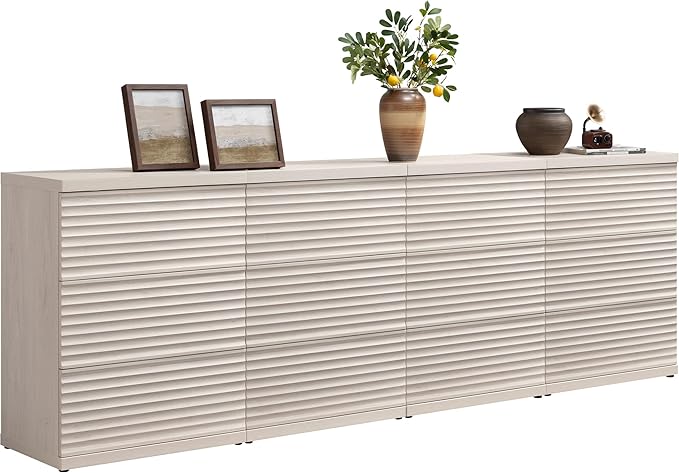 SICOTAS Buffet Cabinet with Storage, Fluted Accent Sideboard Modern Credenza with Larger Drawers, Mid Century Media Console Coffee Bar Table Liquor Cabinet for Dining Room Entryway Kitchen (4 Pieces)