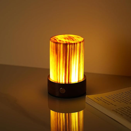 LED Night Light Bedside Mood Lamp Touch Wood Warm Light Festival Cordless Portable Table Lamp Restaurant Bedroom Bar Coffee Outdoor Camping Birthday Gifts for Women Mom Baby Kids (Long)