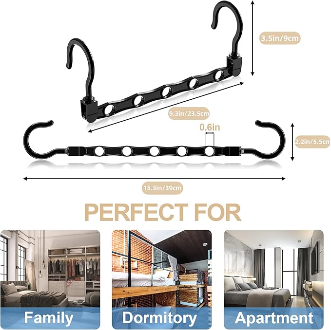 16 Pack Hangers Space Saving Magic Space Saver Storage Smart Plastic Clothes Hanger Organizer Closet Organizers and Storage for Closet Wardrobe Apartment College Dorm Room Essentials, Black