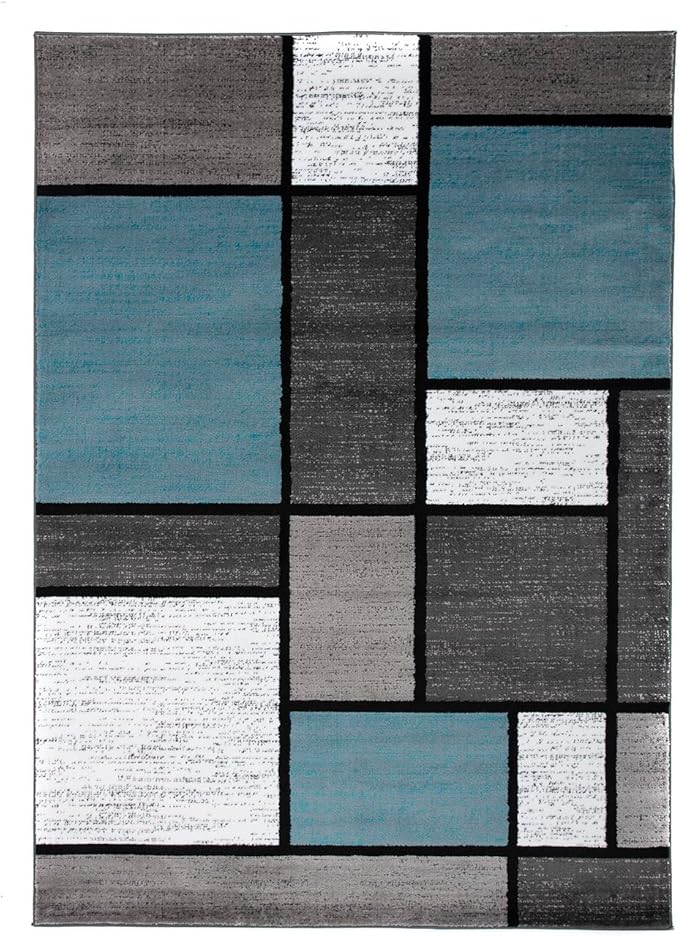 Rugshop Modern Geometric Boxes Blue Area Rug, Non-Shedding Carpet for Bedroom, Office, or Small Living Room, 4' x 6'
