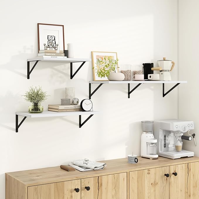 Dreamland Deep Floating Shelves for Wall, White Wood Wall Mounted Shelves, Large Floating Shelf 12 * 24 inchSet of 2 for Bookshelf Living Room Bedroom Home Office Bathroom