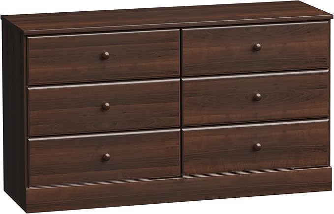 Prepac Astrid 6 Drawer Double Dresser for Bedroom, Wide Chest of Drawers, Bedroom Furniture, Clothes Storage and Organizer, 15.5" D x 47.5" W x 26.85" H, Espresso
