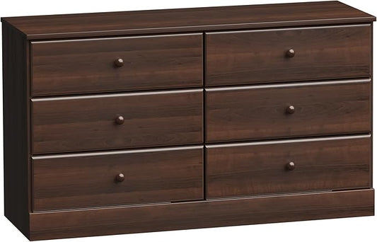 Prepac Astrid 6 Drawer Double Dresser for Bedroom, Wide Chest of Drawers, Bedroom Furniture, Clothes Storage and Organizer, 15.5" D x 47.5" W x 26.85" H, Espresso