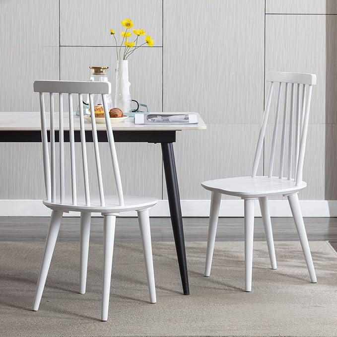 DUHOME Dining Chairs Set of 2 Wood Dining Room Chair White Spindle Side Kitchen Room Country Farmhouse Chairs White