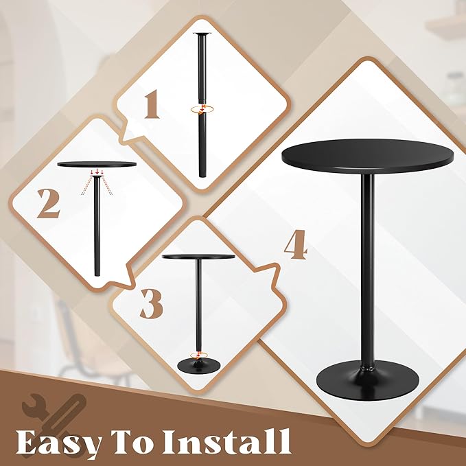 Homall Round Dining Table Bistro Pub 23.8 x 39.5 Inches Bar Table for Kitchen, Dining Room (2, Full Black)