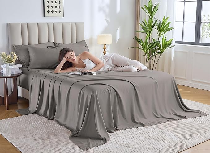 Pure Bamboo Full Sheets, Genuine 100% Organic Viscose Derived from Bamboo Bed Sheet Set, Luxuriously Soft & Cooling, Double Stitching, 2 Year Quality Promise (Full, Graphite)