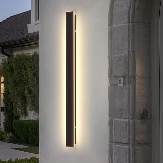Modern Outdoor Wall Light, 47.3Inch Black LED Dimmable IP65 Waterproof with Remote Outdoor Linear Wall Sconces Exterior Lighting Fixture Porch Wall Light for House, Front Door, Garage