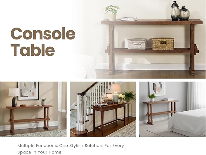 chairus 59" Long Console Table Farmhouse Narrow Sofa Table with Crossbar Solid Wood Entryway Table for Living Room/Hallway/Entrance, Walnut