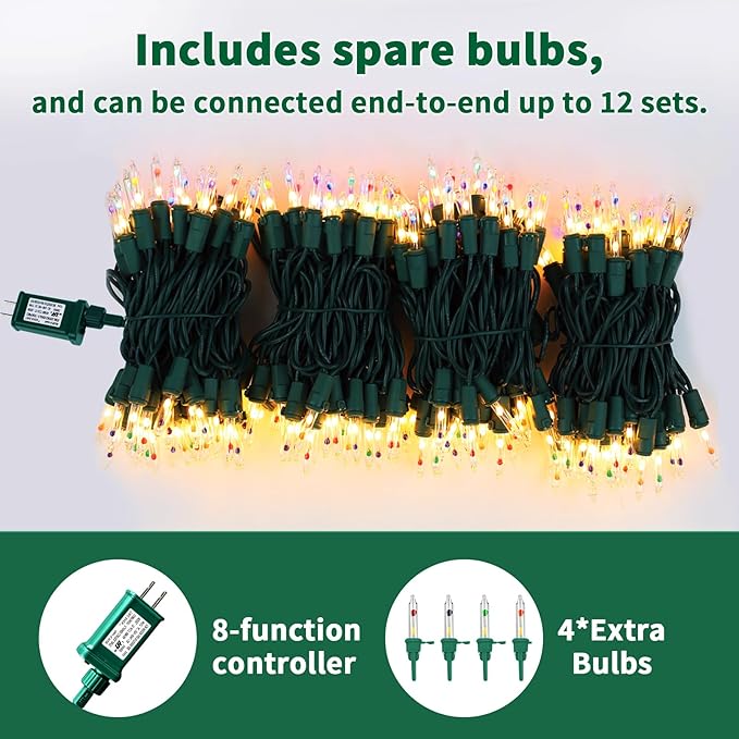 Christmas Lights 200 Count Mini colorful Lights ,Christmas Tree String Lights with 8 Modes & Timer ,Xmas Tree Lights Waterproof for Patio Garden Party Wedding Holiday Decor ,UL Certified (40feet)