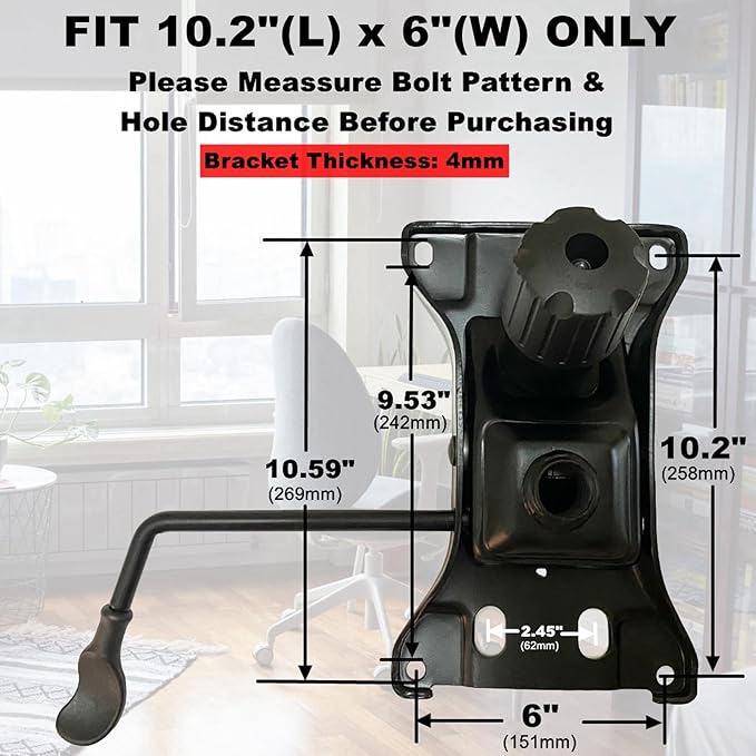 Heavy Duty 500LBs Office Chair Tilt Control Mechanism Replacement Parts, Office Chair Swivel Tilt Base W/6" x 10.2" Mounting Holes - Black