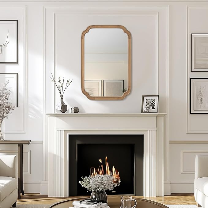 WallBeyond 20" x 30" Rounded Corner Arch Wall Mirror with Wood Frame for Entryway, Living Room or Bedroom Home Decor - Light Woodgrain [20" x 30" Honey-Colored]