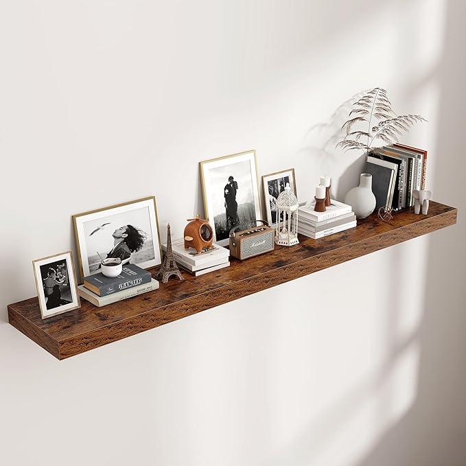 Floating Shelves for Wall, 72 Inch Wide x 12 Inch Deep Floating Shelves, Long Wood Floating Wall Shelf Shelves for Living Room Bathroom Bedroom Kitchen Home - (Brown, 72" W x 12" D x 2" H)